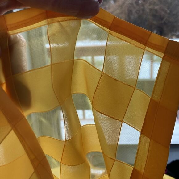 Ashro Duster Blouse sheer contrast gridded pockets button down Top Yellow size M - Picture 10 of 12